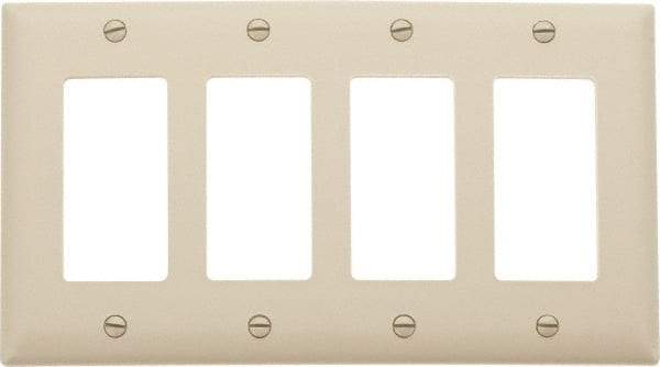 Pass & Seymour - 4 Gang, 4-1/2 Inch Long x 8-3/8 Inch Wide, Standard Switch Plate - Decorator Switch, Ivory, Nylon - Eagle Tool & Supply