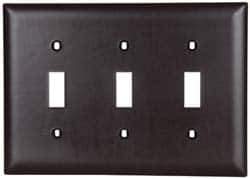 Pass & Seymour - 3 Gang, 4-1/2 Inch Long x 6.563 Inch Wide, Standard Switch Plate - Toggle Switch, Brown, Nylon - Eagle Tool & Supply