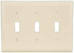 Pass & Seymour - 3 Gang, 4-1/2 Inch Long x 6.563 Inch Wide, Standard Switch Plate - Toggle Switch, Ivory, Nylon - Eagle Tool & Supply