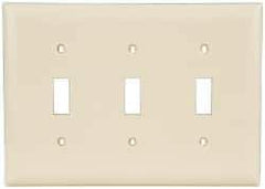 Pass & Seymour - 3 Gang, 4-1/2 Inch Long x 6.563 Inch Wide, Standard Switch Plate - Toggle Switch, Ivory, Nylon - Eagle Tool & Supply