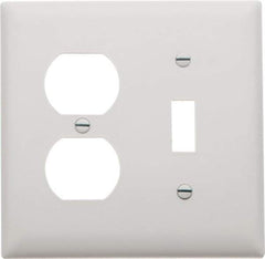 Pass & Seymour - 2 Gang, 4-1/2 Inch Long x 4-3/4 Inch Wide, Standard Combination Wall Plate - One Toggle Switch/One Duplex Outlet, White, Nylon - Eagle Tool & Supply