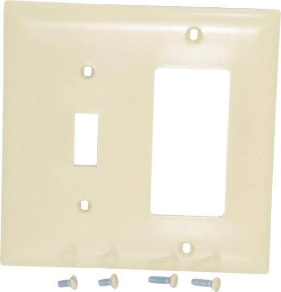 Pass & Seymour - 2 Gang, 4-1/2 Inch Long x 4-3/4 Inch Wide, Standard Combination Wall Plate - One Toggle Switch/One Decorator Switch, Ivory, Nylon - Eagle Tool & Supply