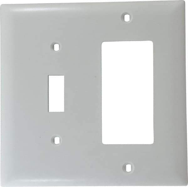 Pass & Seymour - 2 Gang, 4-1/2 Inch Long x 4-3/4 Inch Wide, Standard Combination Wall Plate - One Toggle Switch/One Decorator Switch, White, Nylon - Eagle Tool & Supply