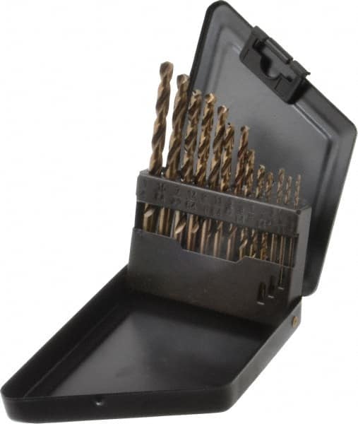 Interstate - 1/16 to 1/4", 135° Point, Bright Finish, Cobalt Jobber Length Drill Bit Set - Eagle Tool & Supply
