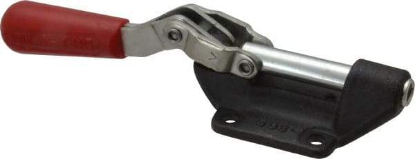 De-Sta-Co - 600 Lb Load Capacity, Flanged Base, Carbon Steel, Standard Straight Line Action Clamp - 4 Mounting Holes, 0.27" Mounting Hole Diam, 0.47" Plunger Diam, Straight Handle - Eagle Tool & Supply