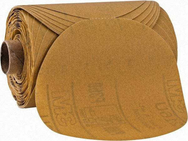 3M - 5" Diam, 360 Grit Aluminum Oxide Adhesive PSA Disc - Extra Fine Grade, Gold, A Weighted Backing, Flexible, Use with Random Orbital Sanders - Eagle Tool & Supply