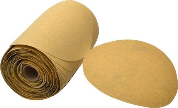 3M - 6" Diam, 120 Grit FEPA, Aluminum Oxide Adhesive PSA Disc - Fine Grade, Gold, A Weighted Backing, Flexible, Use with Random Orbital Sanders - Eagle Tool & Supply