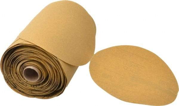3M - 6" Diam, 100 Grit FEPA, Aluminum Oxide Adhesive PSA Disc - Fine Grade, Gold, A Weighted Backing, Flexible, Use with Random Orbital Sanders - Eagle Tool & Supply