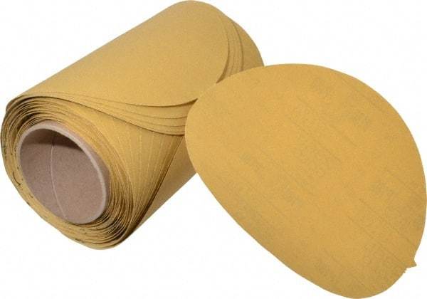 3M - 8" Diam, 180 Grit FEPA, Aluminum Oxide Adhesive PSA Disc - Very Fine Grade, Gold, A Weighted Backing, Flexible, Use with Random Orbital Sanders - Eagle Tool & Supply