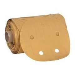 3M - 5" Diam, 320 Grit FEPA, Aluminum Oxide Adhesive PSA Disc - Extra Fine Grade, Gold, A Weighted Backing, Flexible, Use with Random Orbital Sanders - Eagle Tool & Supply