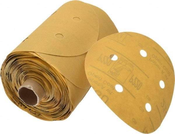 3M - 5" Diam, 220 Grit FEPA, Aluminum Oxide Adhesive PSA Disc - Very Fine Grade, Gold, A Weighted Backing, Flexible, Use with Random Orbital Sanders - Eagle Tool & Supply