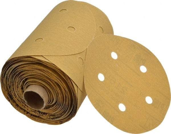 3M - 5" Diam, 180 Grit FEPA, Aluminum Oxide Adhesive PSA Disc - Very Fine Grade, Gold, A Weighted Backing, Flexible, Use with Random Orbital Sanders - Eagle Tool & Supply