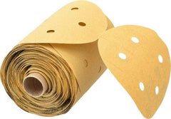 3M - 5" Diam, 100 Grit FEPA, Aluminum Oxide Adhesive PSA Disc - Fine Grade, Gold, A Weighted Backing, Flexible, Use with Random Orbital Sanders - Eagle Tool & Supply
