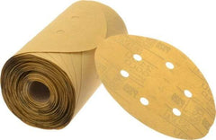 3M - 6" Diam, 320 Grit FEPA, Aluminum Oxide Adhesive PSA Disc - Extra Fine Grade, Gold, A Weighted Backing, Flexible, Use with Random Orbital Sanders - Eagle Tool & Supply