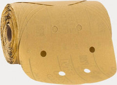 3M - 6" Diam, 280 Grit FEPA, Aluminum Oxide Adhesive PSA Disc - Extra Fine Grade, Gold, A Weighted Backing, Flexible, Use with Random Orbital Sanders - Eagle Tool & Supply