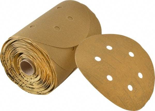 3M - 6" Diam, 100 Grit FEPA, Aluminum Oxide Adhesive PSA Disc - Fine Grade, Gold, A Weighted Backing, Flexible, Use with Random Orbital Sanders - Eagle Tool & Supply
