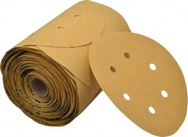 3M - 6" Diam, 80 Grit FEPA, Aluminum Oxide Adhesive PSA Disc - Medium Grade, Gold, A Weighted Backing, Flexible, Use with Random Orbital Sanders - Eagle Tool & Supply