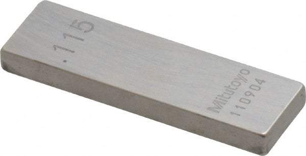 Mitutoyo - 0.115" Rectangular Steel Gage Block - Accuracy Grade 0, Includes Certificate of Inspection - Eagle Tool & Supply