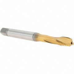 Emuge - 3/8-16 UNC 3 Flute 2BX Modified Bottoming Spiral Flute Tap - Cobalt, TiN Finish, 3.937" OAL, Right Hand Flute, Right Hand Thread, Series Rekord D - Eagle Tool & Supply