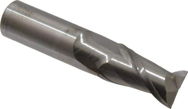 Accupro - 20mm, 38mm LOC, 20mm Shank Diam, 100mm OAL, 2 Flute, Solid Carbide Square End Mill - Single End, Uncoated, Spiral Flute, 40° Helix, Centercutting, Right Hand Cut, Right Hand Flute - Eagle Tool & Supply