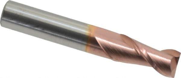 Accupro - 12mm, 25mm LOC, 12mm Shank Diam, 76mm OAL, 2 Flute, Solid Carbide Square End Mill - Single End, TiCN Finish, Spiral Flute, 40° Helix, Centercutting, Right Hand Cut, Right Hand Flute - Eagle Tool & Supply