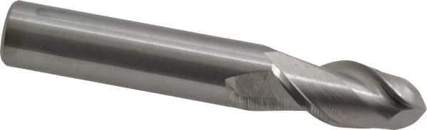 Accupro - 12mm Diam, 25mm LOC, 2 Flute Solid Carbide Ball End Mill - Uncoated, Single End, 76mm OAL, 12mm Shank Diam, Spiral Flute - Eagle Tool & Supply