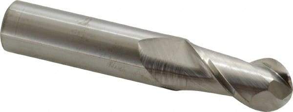Accupro - 16mm Diam, 32mm LOC, 2 Flute Solid Carbide Ball End Mill - Uncoated, Single End, 89mm OAL, 16mm Shank Diam, Spiral Flute - Eagle Tool & Supply