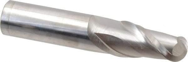 Accupro - 20mm Diam, 38mm LOC, 2 Flute Solid Carbide Ball End Mill - Uncoated, Single End, 100mm OAL, 20mm Shank Diam, Spiral Flute - Eagle Tool & Supply