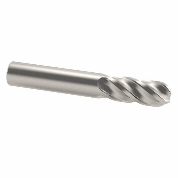 Accupro - 12mm Diam, 25mm LOC, 4 Flute Solid Carbide Ball End Mill - Uncoated, Single End, 76mm OAL, 12mm Shank Diam, Spiral Flute - Eagle Tool & Supply