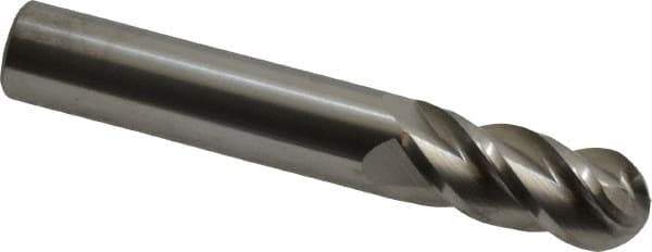 Accupro - 14mm Diam, 32mm LOC, 4 Flute Solid Carbide Ball End Mill - Uncoated, Single End, 89mm OAL, 14mm Shank Diam, Spiral Flute - Eagle Tool & Supply