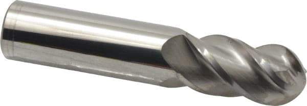 Accupro - 20mm Diam, 38mm LOC, 4 Flute Solid Carbide Ball End Mill - Uncoated, Single End, 100mm OAL, 20mm Shank Diam, Spiral Flute - Eagle Tool & Supply