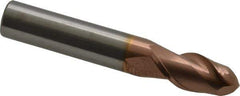 Accupro - 12mm Diam, 25mm LOC, 2 Flute Solid Carbide Ball End Mill - TiCN Finish, Single End, 76mm OAL, 12mm Shank Diam, Spiral Flute - Eagle Tool & Supply
