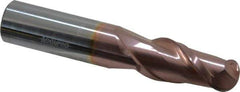 Accupro - 18mm Diam, 38mm LOC, 2 Flute Solid Carbide Ball End Mill - TiCN Finish, Single End, 100mm OAL, 18mm Shank Diam, Spiral Flute - Eagle Tool & Supply