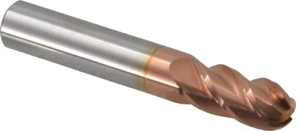 Accupro - 12mm Diam, 25mm LOC, 4 Flute Solid Carbide Ball End Mill - TiCN Finish, Single End, 76mm OAL, 12mm Shank Diam, Spiral Flute - Eagle Tool & Supply