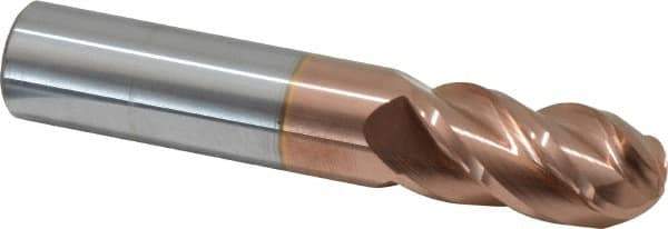 Accupro - 16mm Diam, 32mm LOC, 4 Flute Solid Carbide Ball End Mill - TiCN Finish, Single End, 89mm OAL, 16mm Shank Diam, Spiral Flute - Eagle Tool & Supply