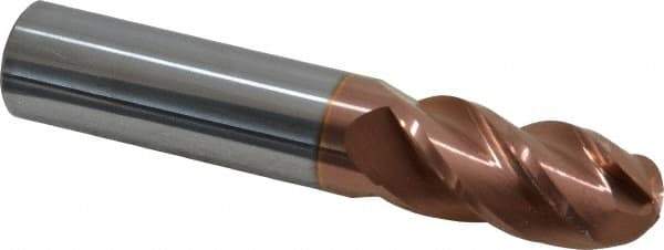 Accupro - 18mm Diam, 38mm LOC, 4 Flute Solid Carbide Ball End Mill - TiCN Finish, Single End, 101mm OAL, 18mm Shank Diam, Spiral Flute - Eagle Tool & Supply