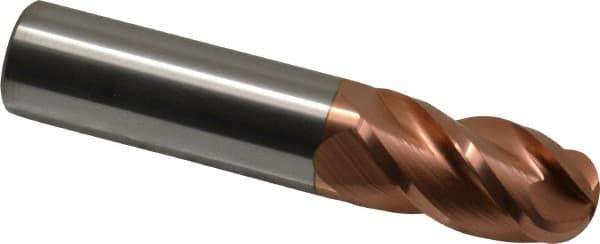 Accupro - 20mm Diam, 38mm LOC, 4 Flute Solid Carbide Ball End Mill - TiCN Finish, Single End, 101mm OAL, 20mm Shank Diam, Spiral Flute - Eagle Tool & Supply