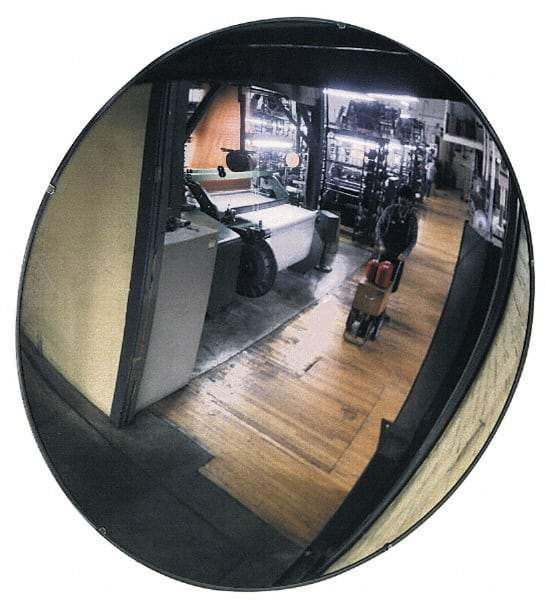 PRO-SAFE - Indoor Round Convex Safety, Traffic & Inspection Mirrors - Shatter-Resistant Glass Lens, Laminated Hardboard Backing, 32" Diam, 32' Max Covered Distance - Eagle Tool & Supply