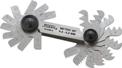 SPI - 20 Leaf, 0.4 to 6mm Pitch Range, Steel Screw Pitch Gage - 60° Thread Angle - Eagle Tool & Supply