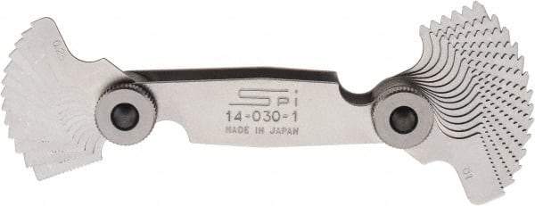 SPI - 28 Leaf, 1/4 to 2.5mm Pitch Range, Steel Screw Pitch Gage - 60° Thread Angle - Eagle Tool & Supply