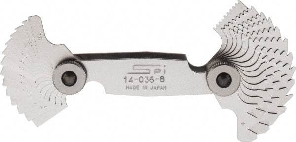 SPI - 28 Leaf, 4 to 80 TPI Range, Steel Screw Pitch Gage - 60° Thread Angle - Eagle Tool & Supply