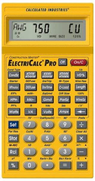 Calculated Industries - 8-Digit LCD with Annunciator-Legends 30 Function Handheld Calculator - 5/8" x 2-1/2" (15.88mm x 63.5mm) Display Size, Yellow, CR-2032 Powered, 9" Long x 8-1/2" Wide x 1-1/2" High - Eagle Tool & Supply