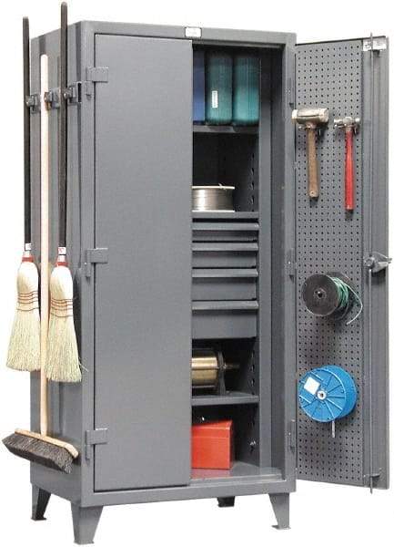 Strong Hold - 3 Shelf Pegboard Storage Cabinet - Steel, 36" Wide x 24" Deep x 78" High, Dark Gray - Eagle Tool & Supply