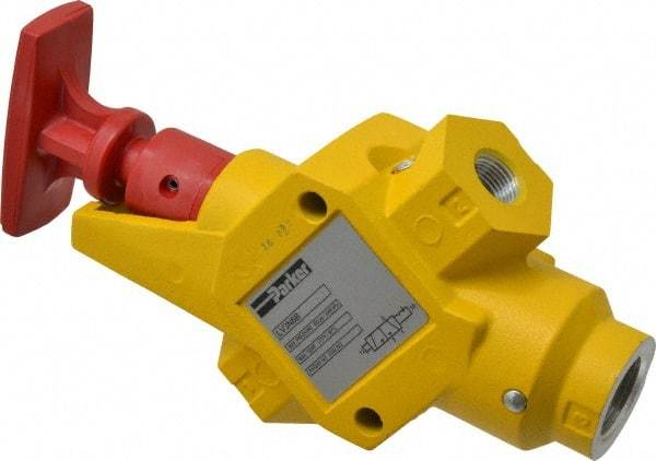 Parker - 3/8" NPT Safety Lockout Valve - 3-Way, 2 Position, Handle, 6.6 CV Rate, 250 Max psi & 160°F Max Temp - Eagle Tool & Supply