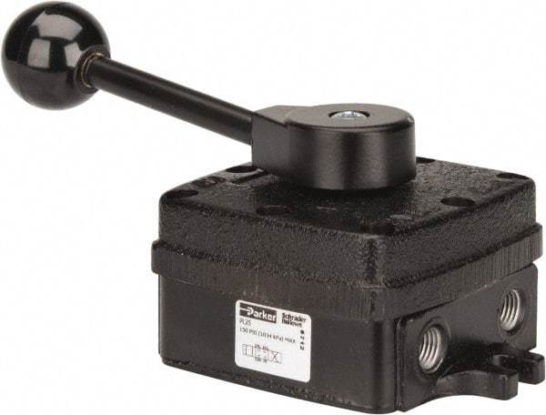 Parker - 1/4" NPT Mechanically Operated Air Valve - 4-Way, 3 Position, Hand Throttle-Manual Return, 2.5 CV Rate, 150 Max psi & 160°F Max Temp - Eagle Tool & Supply