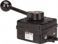 Parker - 1/4" NPT Mechanically Operated Air Valve - 4-Way, 3 Position, Hand Throttle-Manual Return, 2.5 CV Rate, 150 Max psi & 160°F Max Temp - Eagle Tool & Supply