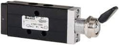 Parker - 1/8" NPT Mechanically Operated Air Valve - 4-Way, 2 Position, Toggle, 0.2 CV Rate, 150 Max psi & 175°F Max Temp - Eagle Tool & Supply