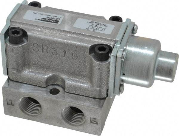 Parker - 1.5 CV Rate, 3/8" NPT Inlet HD Mechanical Oper Valve - 4 Way, 2 Position, 3/8" NPT Outlet, 150 Max psi, Air Pilot Spring Return - Eagle Tool & Supply