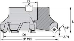 Kennametal - 5 Inserts, 3" Cut Diam, 1" Arbor Diam, 18.03mm Max Depth of Cut, Indexable Square-Shoulder Face Mill - 0/90° Lead Angle, 1-3/4" High, EC18.., EP18.. Insert Compatibility, Through Coolant, Series Mill 1-18 - Eagle Tool & Supply