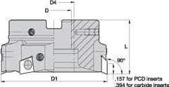 Kennametal - 6 Inserts, 3" Cut Diam, 1" Arbor Diam, 0.394" Max Depth of Cut, Indexable Square-Shoulder Face Mill - 0/90° Lead Angle, 1-3/4" High, BGHX 15L5... Insert Compatibility, Through Coolant, Series Fix-Perfect - Eagle Tool & Supply